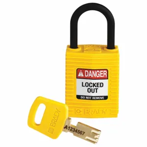 BRADY CPT-YLW-25PL-KD Lockout Padlock, Keyed Different, Nylon, Compact Body Body Size, Plastic, Std, Yellow | CP2FFE 55JZ33