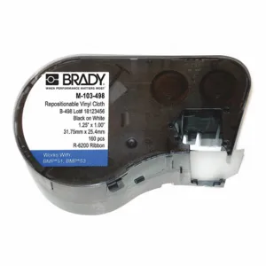 BRADY M-103-498 Precut Label Roll Cartridge, 1 1/4 Inch X 1 Inch, Vinyl, Black/White | CP2BGM 12X373