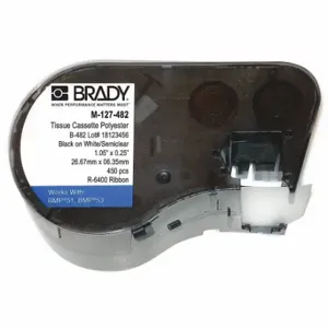 BRADY M-127-482 Precut Label Roll Cartridge, 1/4 Inch X 1 3/64 Inch, Autoclavable Polyester | CP2BHZ 21U199