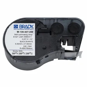 BRADY M-135-427-AW Precut Label Roll Cartridge, 1 3/32 x 1/4 Inch Size, Vinyl, Black On White | CP2BGQ 29YJ37