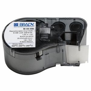 BRADY M-49-498 Vorgeschnittene Etikettenrollenkassette, 1 x 1 Zoll Größe, Vinyl, Schwarz/Weiß | CP2BHF 29YJ52