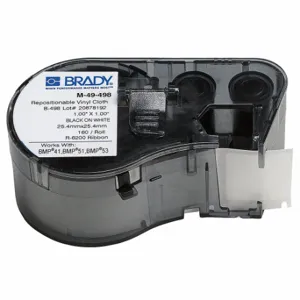 BRADY M-49-498 Precut Label Roll Cartridge, 1 x 1 Inch Size, Vinyl, Black/White | CP2BHF 29YJ52