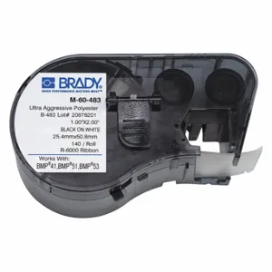 BRADY M-60-483 Precut Label Roll Cartridge, 1 x 2 Inch Size, 2 Inch Size, Halogen Free Polyester | CP2BHH 29YJ61