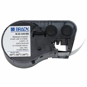 BRADY M-92-428-BB Precut Label Roll Cartridge, 1/2 x 1 1/8 Inch Size, 1 1/8 Inch Size, Black On Gray | CP2BKP 29YJ71