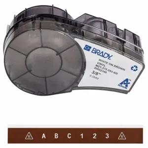 BRADY M21-375-595-BR Continuous Label Roll Cartridge, 3/8 Inch X 21 Ft, Autoclavable Vinyl, White On Brown | CP2BEQ 20XW82