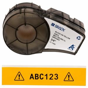 BRADY M21-750-595-YL Endlos-Etikettenrollenkartusche, 3/4 Zoll x 21 Fuß, autoklavierbares Vinyl, Schwarz auf Gelb | CP2BKY 3PXX9