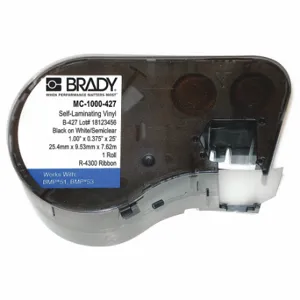 BRADY MC-1000-427 Continuous Label Roll Cartridge, 1 Inch X 25 Ft, Vinyl, Black On White, 1 Labels Included | CP2BBD 21U230