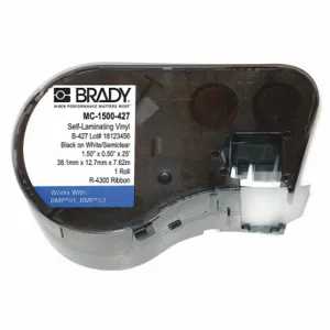 BRADY MC-1500-427 Continuous Label Roll Cartridge, 1 1/2 Inch X 25 Ft, Vinyl, Black On White | CP2BAR 21U181