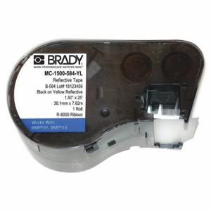 BRADY MC-1500-584-YL Continuous Label Roll Cartridge, 1 1/2 Inch X 25 Ft, Reflective Halogen Free Plastic | CP2BKR 21U233