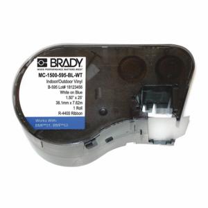 BRADY MC-1500-595-BL-WT Continuous Label Roll Cartridge, 1 1/2 Inch X 25 Ft, Vinyl, White On Blue, Outdoor | CP2BAV 12X404