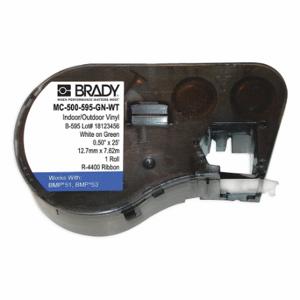 BRADY MC-500-595-GN-WT Endlos-Etikettenrollenkartusche, 1/2 Zoll x 25 Fuß, Vinyl, Weiß auf Grün, Outdoor | CP2BCD 12X409