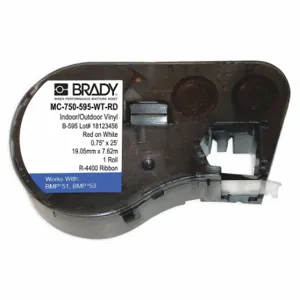 BRADY MC-750-595-CL-WT Continuous Label Roll Cartridge, 3/4 Inch X 20 Ft, Vinyl, White On Clear, Outdoor | CP2BDK 21U228