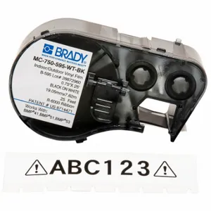 BRADY MC-750-595-WT-BK Continuous Label Roll Cartridge, 3/4 Inch X 25 Ft, Halogen Free Vinyl, Black On White | CP2BDY 21U201