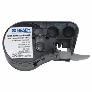 BRADY MC1-1000-595-BK-WT Continuous Label Roll Cartridge, 1 Inch X 25 Ft, Vinyl, White On Black, Outdoor | CP2BBF 29YJ68