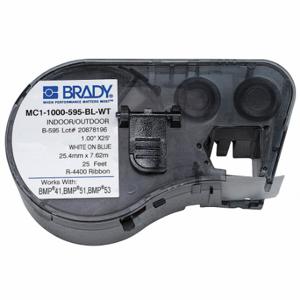 BRADY MC1-1000-595-BL-WT Continuous Label Roll Cartridge, 1 Inch, 1 Inch X 25 Ft, Vinyl, White On Blue | CP2BBM 29YJ56
