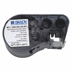 BRADY MC1-1000-595-GN-WT Endlos-Etikettenrollenkartusche, 1 Zoll x 25 Fuß, Vinyl, Weiß auf Grün, Outdoor | CP2BBG 29YJ60