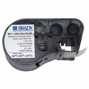 BRADY MC1-1000-595-OR-BK Continuous Label Roll Cartridge, 1 Inch, 1 Inch X 25 Ft, Halogen Free Vinyl | CP2BBL 29YJ55