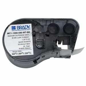 BRADY MC1-1000-595-WT-BK Continuous Label Roll Cartridge, 1 Inch, 1 Inch X 25 Ft, Halogen Free Vinyl | CP2BBK 29YJ44