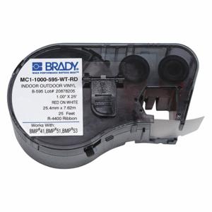 BRADY MC1-1000-595-WT-RD Endlos-Etikettenrollenkartusche, 1 Zoll x 25 Fuß, Vinyl, Rot auf Weiß, Outdoor | CP2BBE 29YJ66