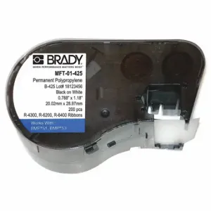 BRADY MFT-01-425 Precut Label Roll Cartridge, T-Style, 1 3/16 Inch X 1 37/64 Inch, 1 3/16 Inch | CP2BKE 21U186