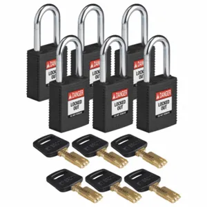 BRADY NYL-BLK-38ST-KA6PK Lockout Padlock, PK 6 | CE9YCJ 55JX72