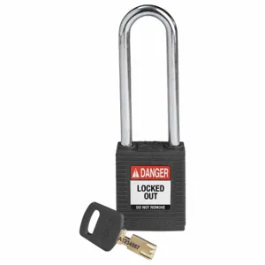 BRADY NYL-BLK-76ST-KD Lockout Padlock, Keyed Different, Nylon, Std Body Body Size, Steel, Extended, Black | CP2FFY 55JX54