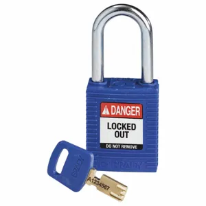 BRADY NYL-BLU-38ST-KD Lockout Padlock, Keyed Different, Nylon, Std Body Body Size, Steel, Std, Blue, 1 Pack Size | CP2FGG 55JY89