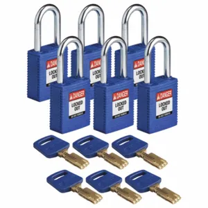 BRADY NYL-BLU-38ST-KD6PK Lockout Padlock, PK 6 | CE9YBV 55JX80