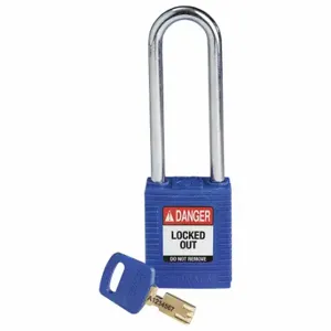 BRADY NYL-BLU-76ST-KD Lockout Padlock, Keyed Different, Nylon, Std Body Body Size, Steel, Extended, Blue | CP2FHE 55JX53