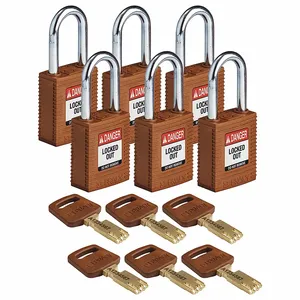 BRADY NYL-BRN-38ST-KA6PK Lockout Padlock, Keyed Alike, Nylon, Std Body Body Size, Steel, Std, Brown, 6 Pack Size | CP2FCY 55JX75