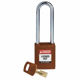 BRADY NYL-BRN-76ST-KD Lockout Padlock, Keyed Different, Nylon, Std Body Body Size, Steel, Extended, Brown | CP2FFZ 55JX57