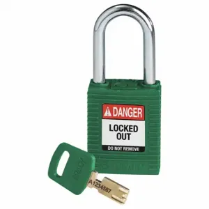 BRADY NYL-GRN-38ST-KD Lockout Padlock, Keyed Different, Nylon, Std Body Body Size, Steel, Std, Green | CP2FGK 55JY88