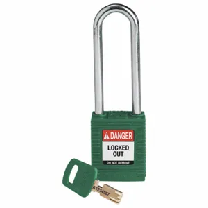 BRADY NYL-GRN-76ST-KD Lockout Padlock, Keyed Different, Nylon, Std Body Body Size, Steel, Extended, Green | CP2FGA 55JX52