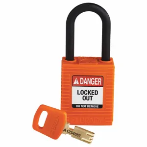 BRADY NYL-ORG-38PL-KD Lockout Padlock, Keyed Different, Nylon, Std Body Body Size, Plastic, Std, Orange | CP2FFP 55JZ01