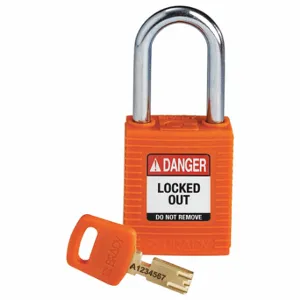 BRADY NYL-ORG-38ST-KD Lockout Padlock, Keyed Different, Nylon, Std Body Body Size, Steel, Std, Orange | CP2FGL 55JY91