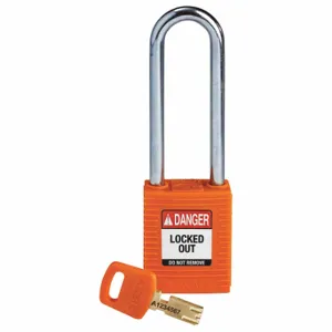 BRADY NYL-ORG-76ST-KD Lockout Padlock, Keyed Different, Nylon, Std Body Body Size, Steel, Extended, Orange | CP2FGB 55JX55