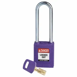 BRADY NYL-PRP-76ST-KD Lockout Padlock, Keyed Different, Nylon, Std Body Body Size, Steel, Extended, Purple | CP2FGC 55JX56