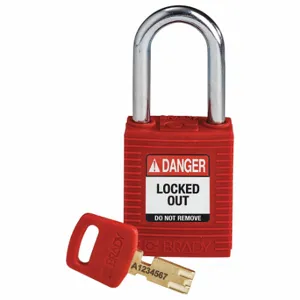 BRADY NYL-RED-38ST-KD Lockout Padlock, Keyed Different, Nylon, Std Body Body Size, Steel, Std, Red, 1 Pack Size | CP2FGP 55JY86