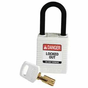 BRADY NYL-WHT-38PL-KD Lockout Padlock, Keyed Different, Nylon, Std Body Body Size, Plastic, Std, White | CP2FFV 55JZ04