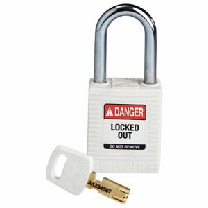 BRADY NYL-WHT-38ST-KD Lockout Padlock, Keyed Different, Nylon, Std Body Body Size, Steel, Std, White | CP2FGR 55JY94