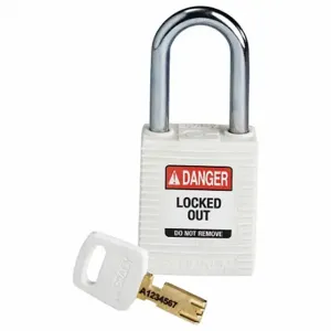 BRADY NYL-WHT-38ST-KD Lockout Padlock, Keyed Different, Nylon, Std Body Body Size, Steel, Std, White | CP2FGR 55JY94