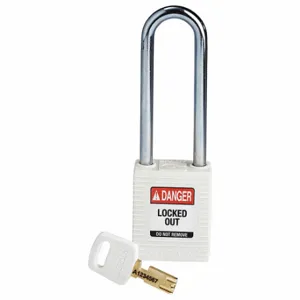 BRADY NYL-WHT-76ST-KD Lockout Padlock, Keyed Different, Nylon, Std Body Body Size, Steel, Extended, White | CP2FGD 55JX58