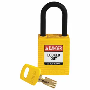 BRADY NYL-YLW-38PL-KD Lockout Padlock, Keyed Different, Nylon, Std Body Body Size, Plastic, Std, Yellow | CP2FFX 55JY96