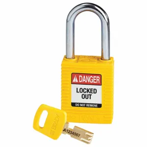 BRADY NYL-YLW-38ST-KD Lockout Padlock, Keyed Different, Nylon, Std Body Body Size, Steel, Std, Yellow | CP2FGU 55JY87