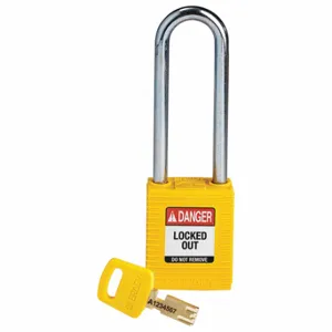 BRADY NYL-YLW-76ST-KD Lockout Padlock, Keyed Different, Nylon, Std Body Body Size, Steel, Extended, Yellow | CP2FGE 55JX51