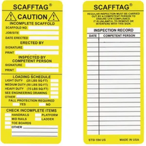 BRADY SCAF-STSI594 Scafftag(r) Caut Insert Vinyl - Pack Of 100 | AC9EYQ 3GAM1