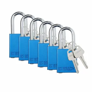 BRADY SDAL-BLU-38ST-KD6 Padlock, Keyed Different, Aluminum, Std Body Body Size, Steel, Std, Blue, 6 Pack Size | CP2FPL 793EF5