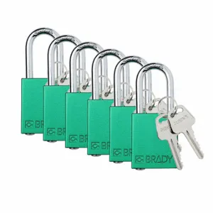 BRADY SDAL-GRN-38ST-KD6 Padlock, Keyed Different, Aluminum, Std Body Body Size, Steel, Std, Green, 6 Pack Size | CP2FPN 793EF7