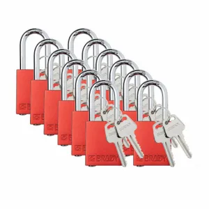 BRADY SDAL-RED-38ST-KA12 Padlock, Keyed Alike, Aluminum, Std Body Body Size, Steel, Std, Red, 12 Pack Size | CP2FNU 793EG4