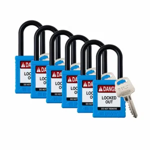 BRADY SDPL-BLU-38PL-KA6 Padlock, Keyed Alike, Nylon, Std Body Body Size, Plastic, Std, Blue, 6 Pack Size | CP2FNY 793EE1